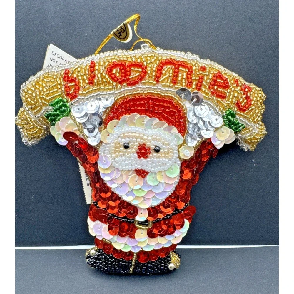 Bloomingdales Vtg‎ Sequin/ Bead Bloomies Christmas Santa Ornament